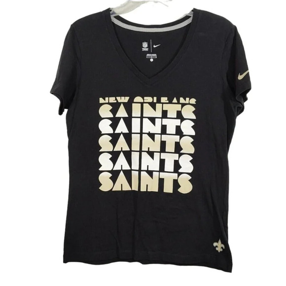 Nike V-Neck New Orleans Saints Fitted T-Shirt Women Size L Black Short Sleeve - Picture 2 of 8
